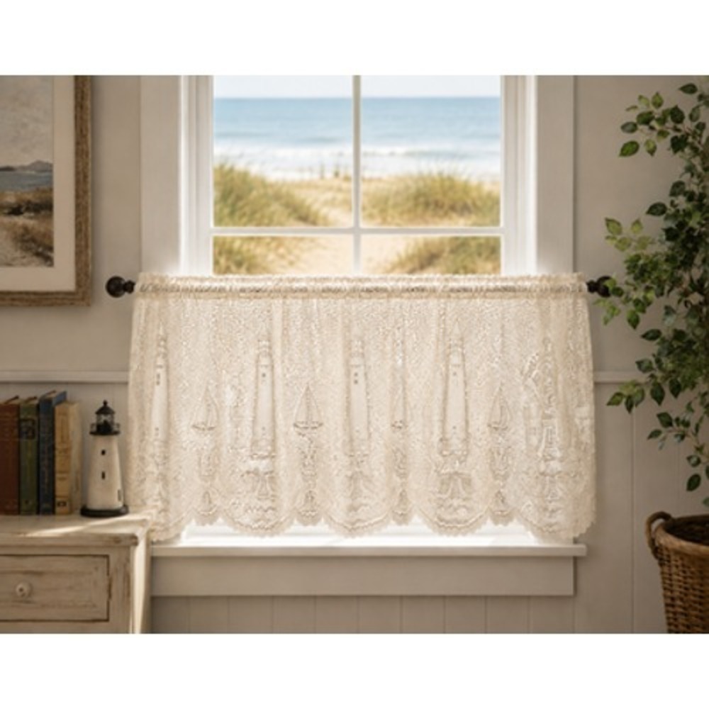 Vintage Heritage Lace Lighthouse Tier Curtain 60x36 Ecru NOS Nautical USA